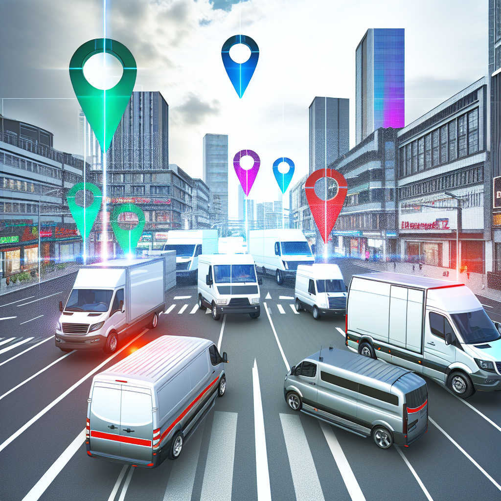 A dynamic view illustrating a fleet of vehicles actively engaged in operations with GPS markers, symbolizing the real-time functionality of dispatch software.