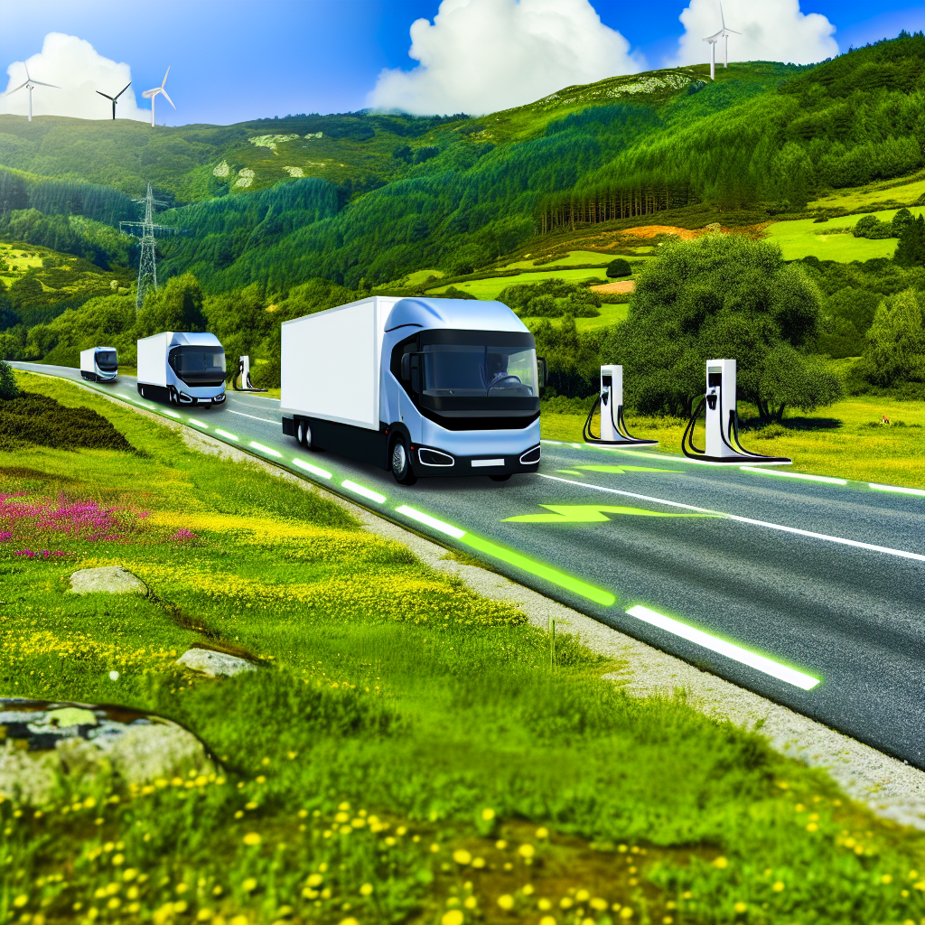 Electric trucks traveling on an environmentally friendly route
