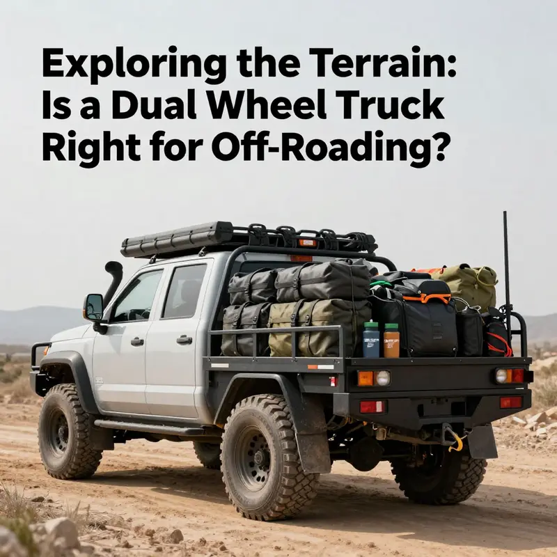A dual-wheel truck expertly maneuvering through challenging terrain, demonstrating its off-road capabilities.
