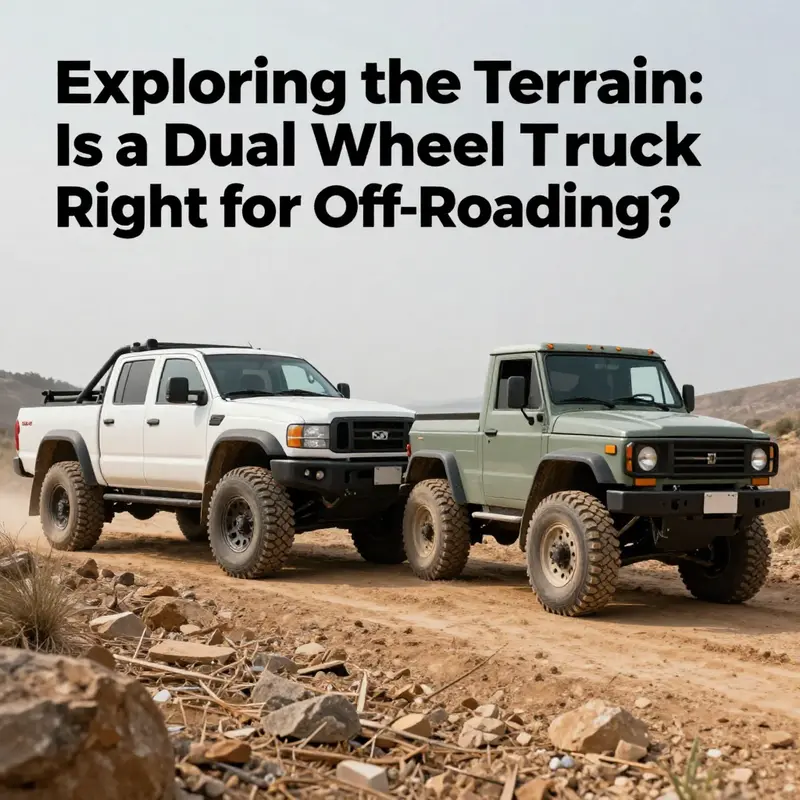 A dual-wheel truck expertly maneuvering through challenging terrain, demonstrating its off-road capabilities.