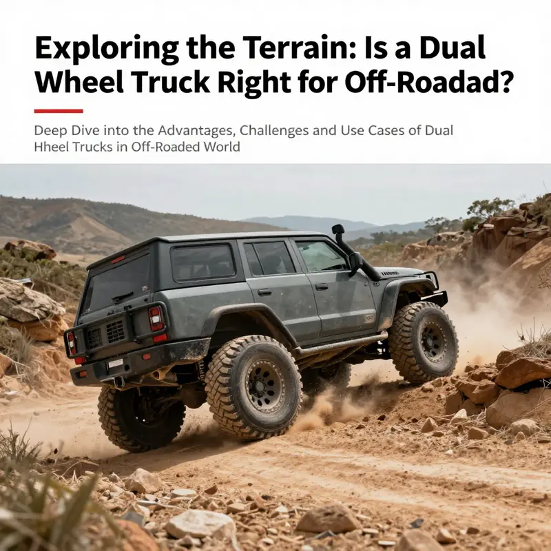 A dual-wheel truck traversing through beautiful and rugged off-road landscapes.