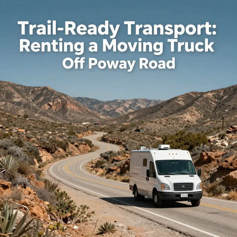 A moving truck driving through the scenic landscape of Poway, CA, illustrating the spirit of outdoor adventure.