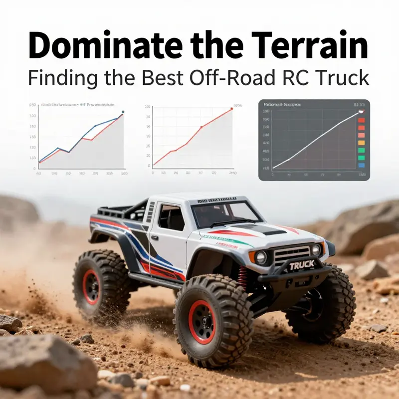 An off-road RC truck tackling a challenging landscape, perfect for enthusiasts seeking performance.