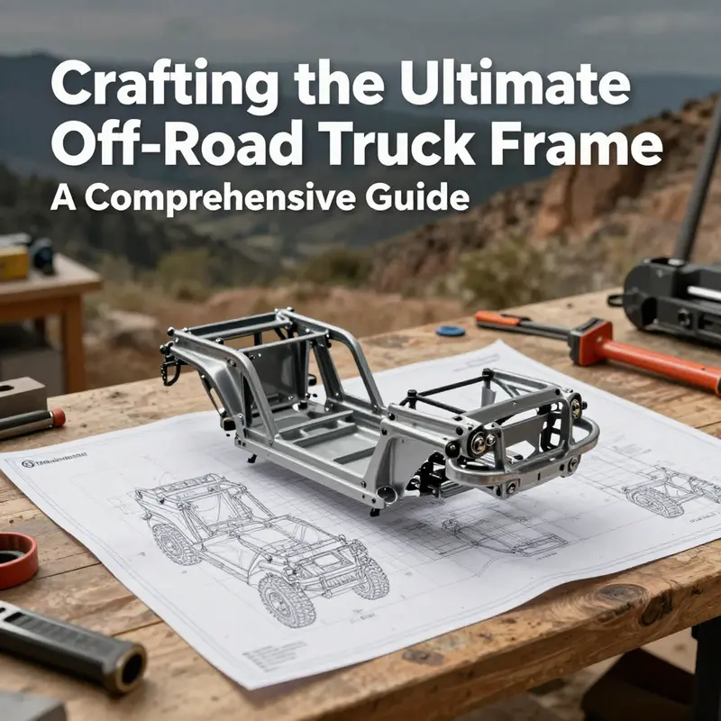 Blueprints of an off-road truck frame emphasizing design specifics for durability and performance.