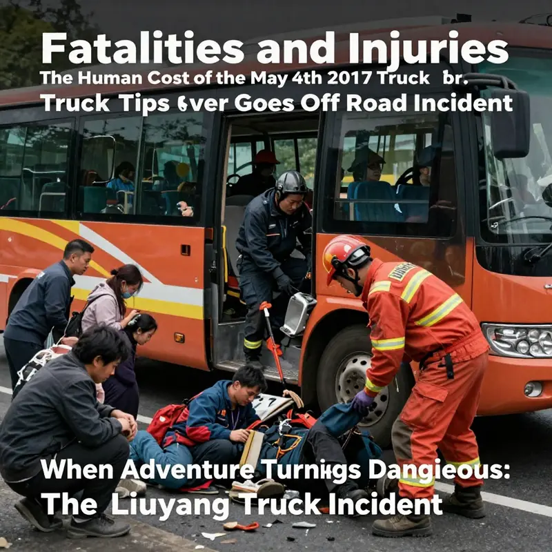 An overview of the collision site on the Dawen Highway, where the truck tipped over after colliding with a rural bus.