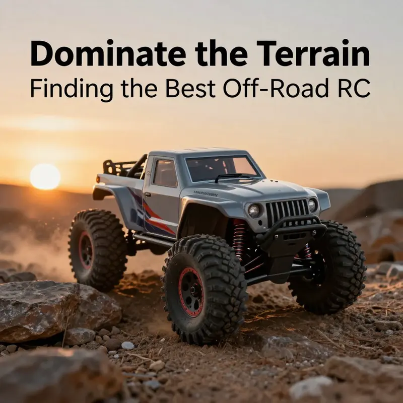 An off-road RC truck tackling a challenging landscape, perfect for enthusiasts seeking performance.