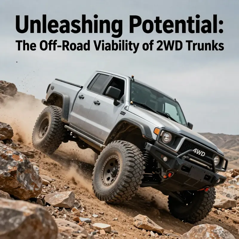 A 2WD truck showcasing its capability on a dirt trail, representing its potential for limited off-road use.