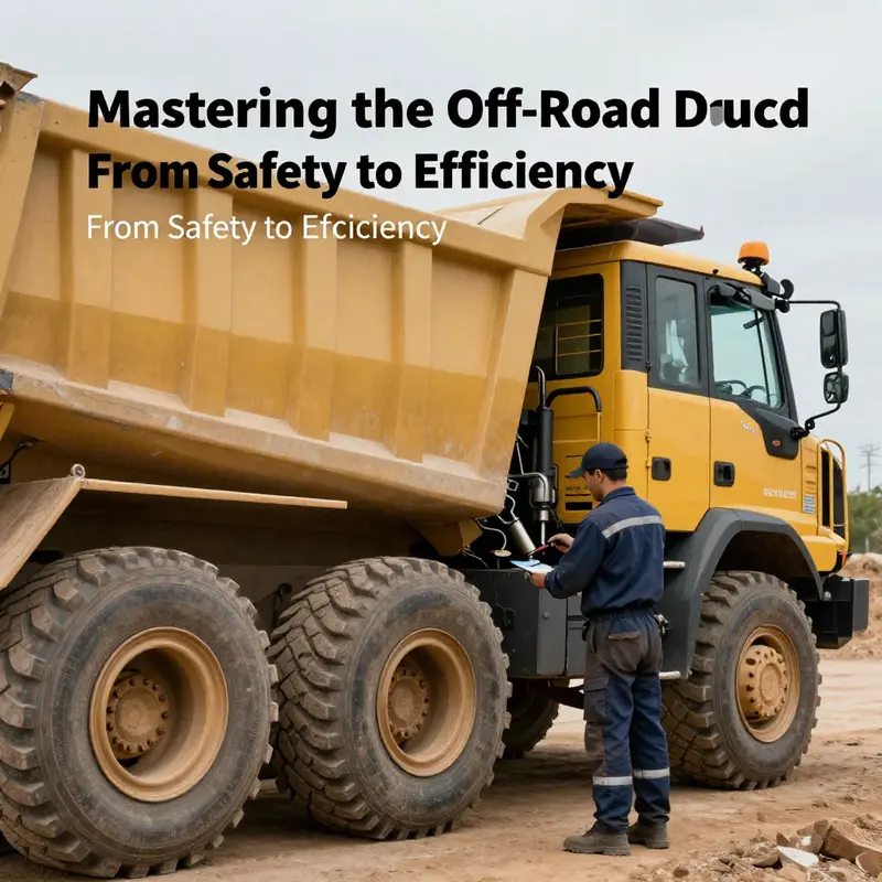 A mechanic performing safety checks on an off-road dump truck before operation.