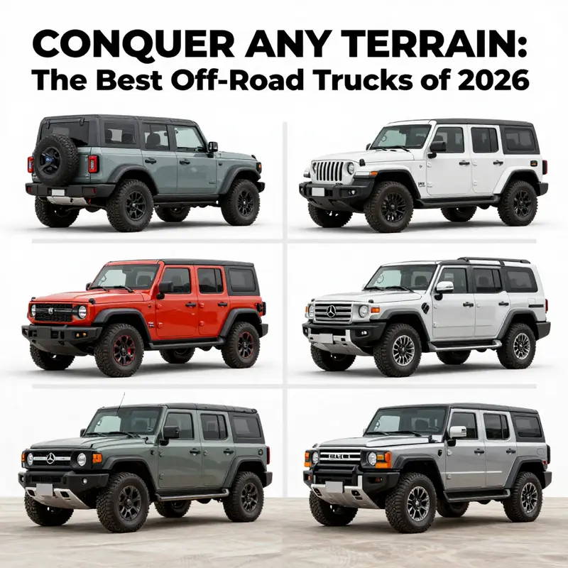 The top off-road trucks for 2026 showcasing their robust designs and capabilities in a rugged landscape.