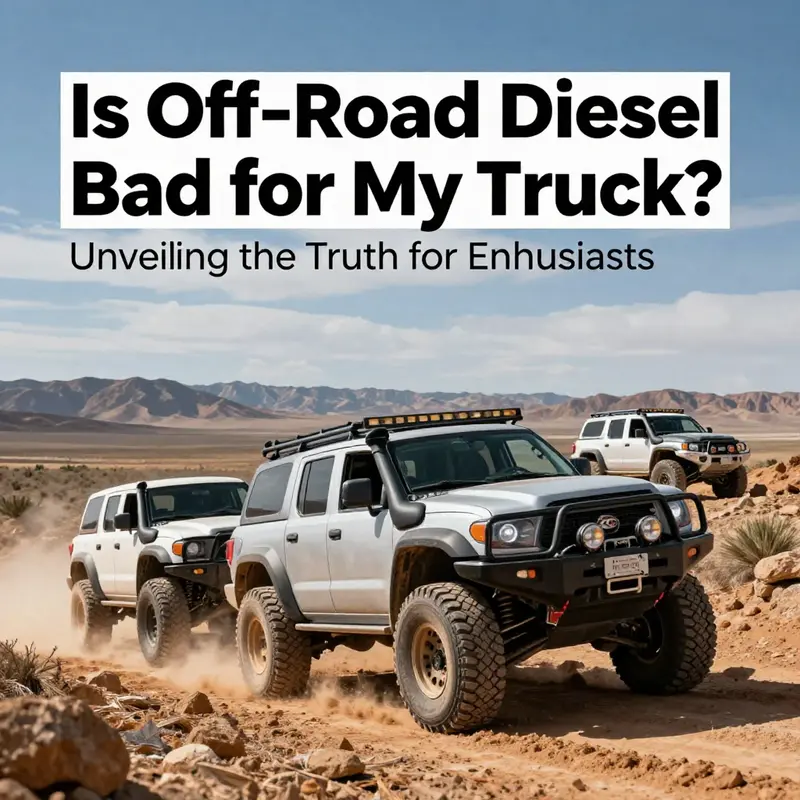 Trucks driving through challenging off-road landscapes, emphasizing the adventure and the importance of diesel fuel choice.