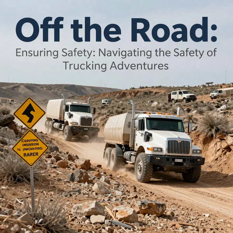 Off-road trucks adhering to essential safety regulations in a rugged landscape.