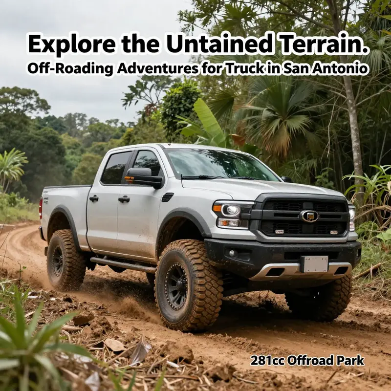 A truck tackling the muddy trails of 281cc Offroad Park, a top destination for off-roading in San Antonio.