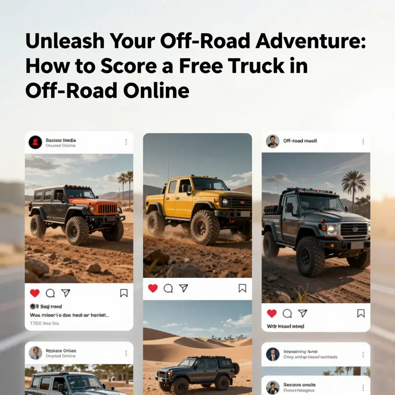 A colorful depiction of promotional events where off-road enthusiasts can win free trucks.