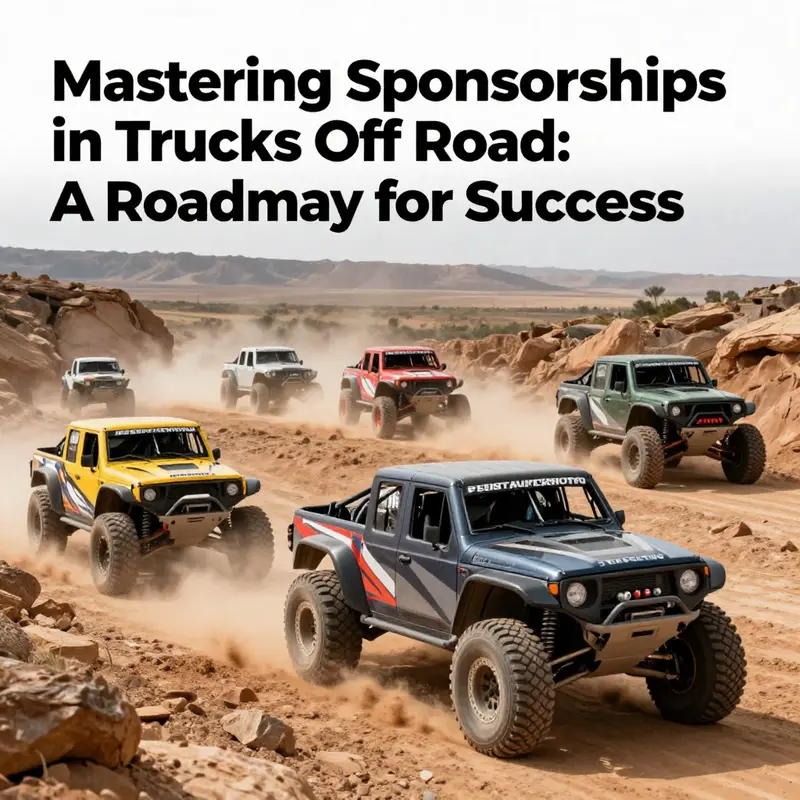 An exciting race featuring multiple off-road trucks speeding through a rocky and muddy terrain.