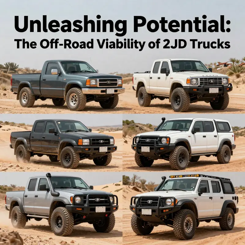 A 2WD truck showcasing its capability on a dirt trail, representing its potential for limited off-road use.