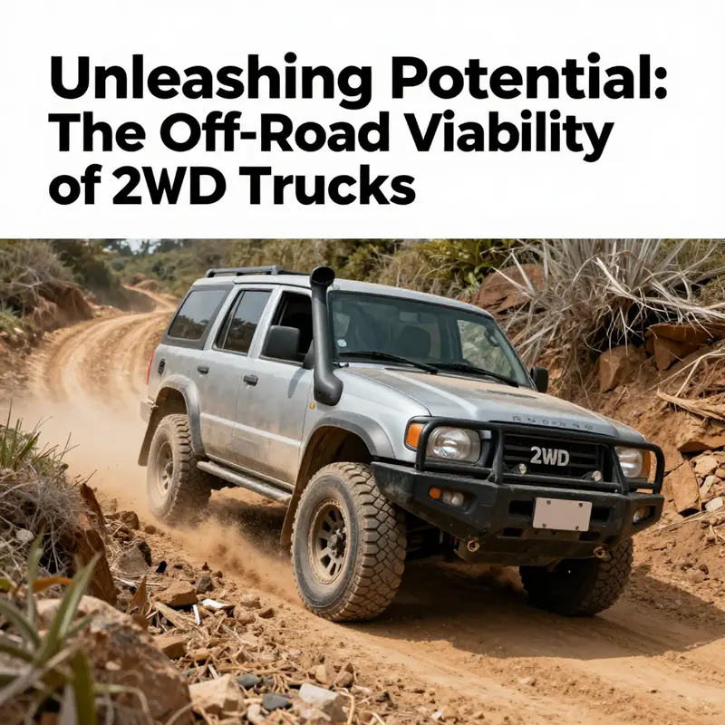 A 2WD truck showcasing its capability on a dirt trail, representing its potential for limited off-road use.