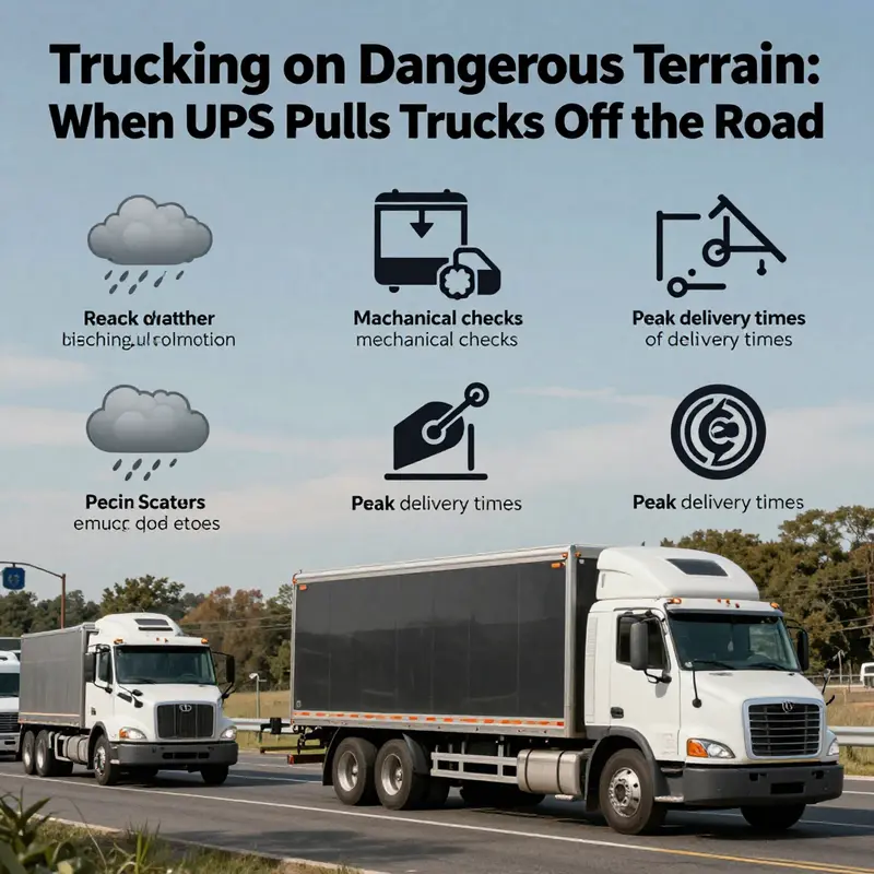 A UPS truck parked safely during a heavy snowstorm, showcasing the importance of weather-related safety measures.