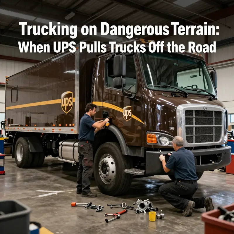 A UPS truck parked safely during a heavy snowstorm, showcasing the importance of weather-related safety measures.