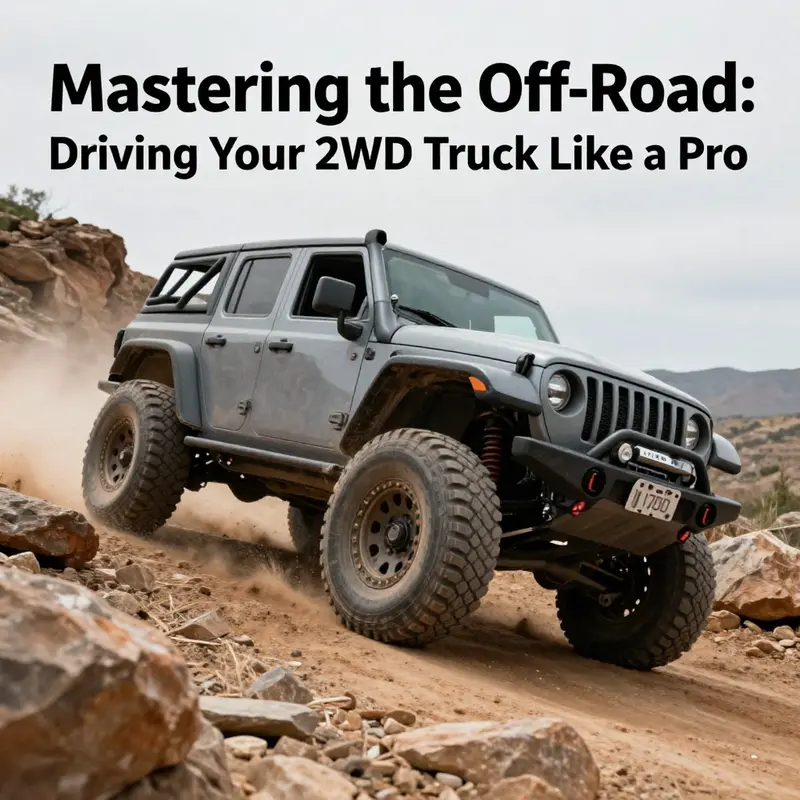 A 2WD truck demonstrating fundamental off-road driving techniques on mild terrain.