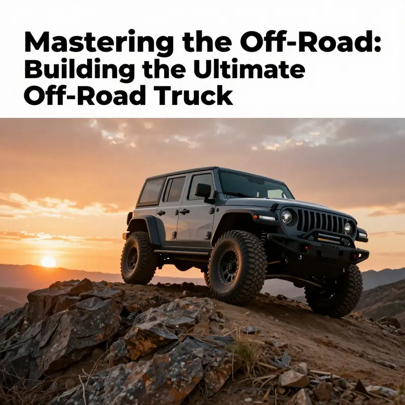 An off-road truck climbing a rocky hillside against a stunning sunset backdrop, representing exploration.