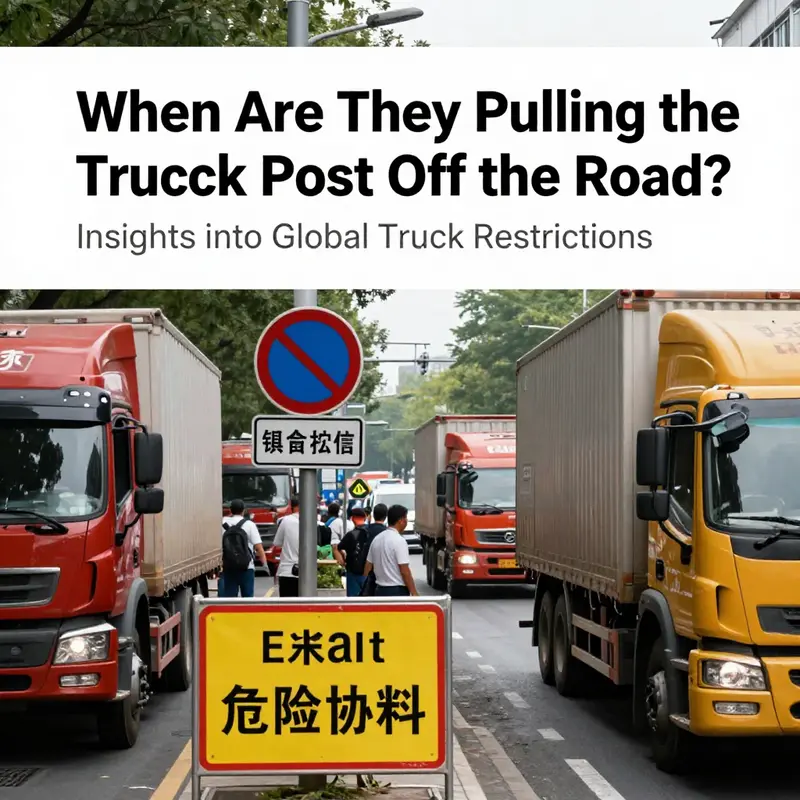 Signage clarifying truck restrictions in a busy Beijing area.