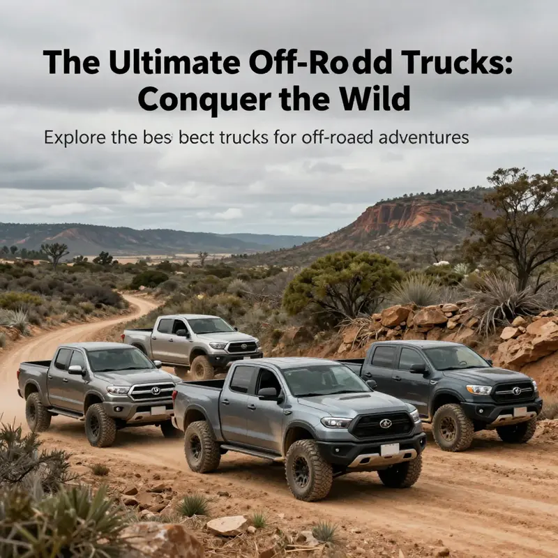 Collection of the best pickup trucks for off-roading amid a natural rugged landscape, showcasing their adventurous spirit.