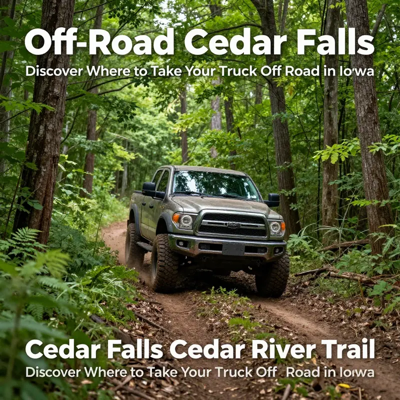 A truck driving through the Cedar Falls Cedar River Trail, showcasing the beautiful nature and terrain.