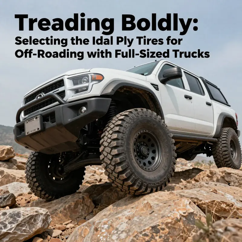 A full-sized truck navigates rocky off-road terrain, emphasizing the importance of choosing the right ply tires.