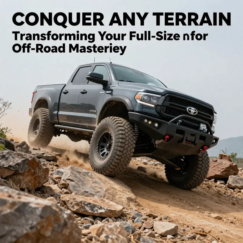 A full-size truck skillfully navigating rocky off-road terrain, embodying strength and adventure.
