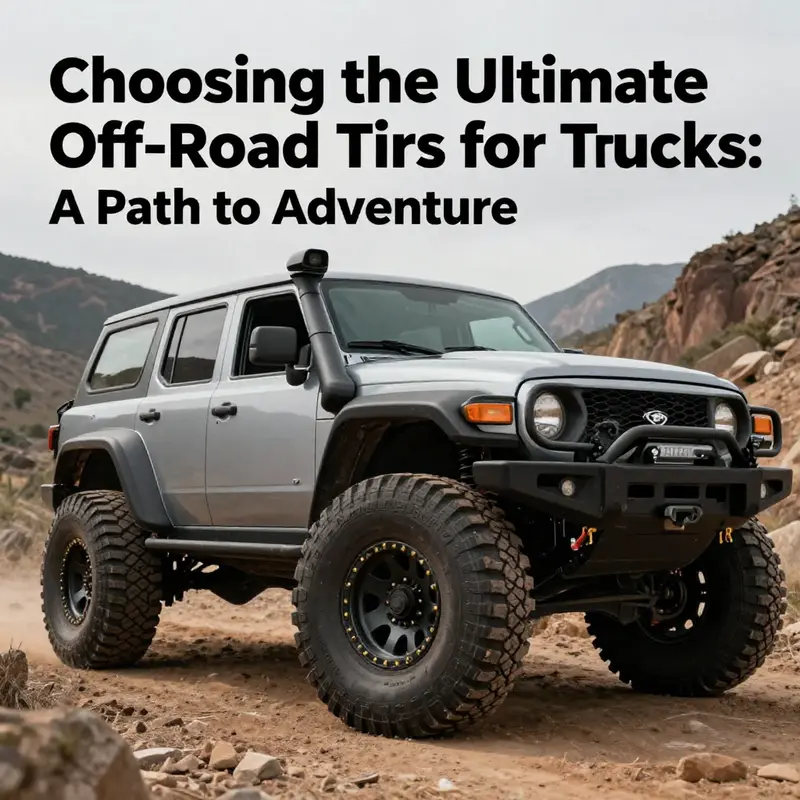An inspiring landscape showing trucks with high-performance off-road tires navigating through diverse terrains, embodying excitement and adventure.