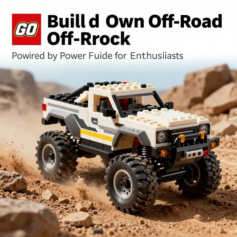 A LEGO off-road truck navigating rough terrain, showcasing its design and performance capabilities.