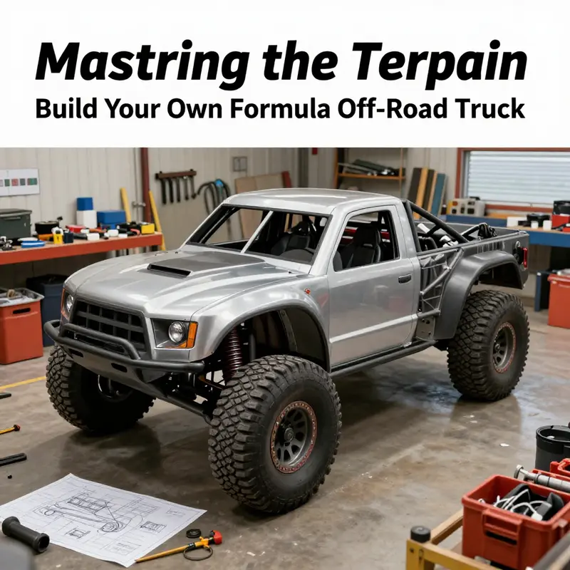 The initial planning stage of building a formula off-road truck, featuring design blueprints and essential tools.