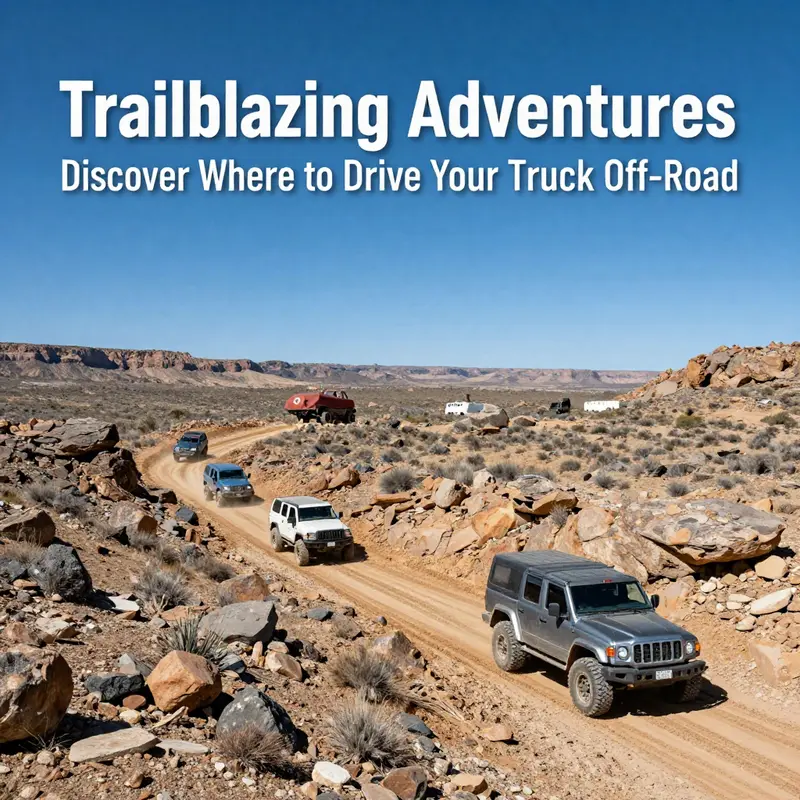 A thrilling view of trucks conquering diverse terrains at designated off-road parks.