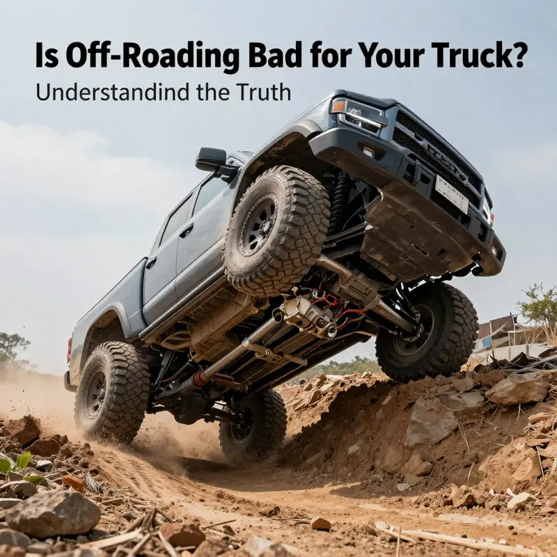 A truck demonstrating its suspension system’s resilience while off-roading over challenging terrain.