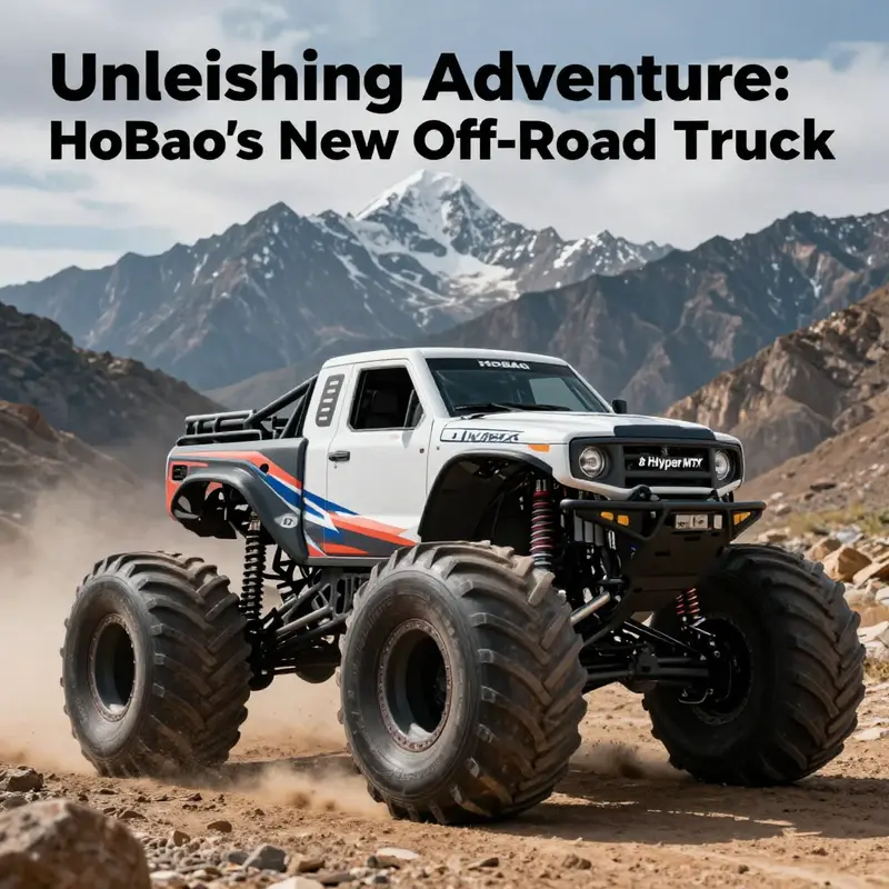 The HoBao 1/8 Hyper MTX Monster Truck navigating through mountain trails, symbolizing adventure and thrill.