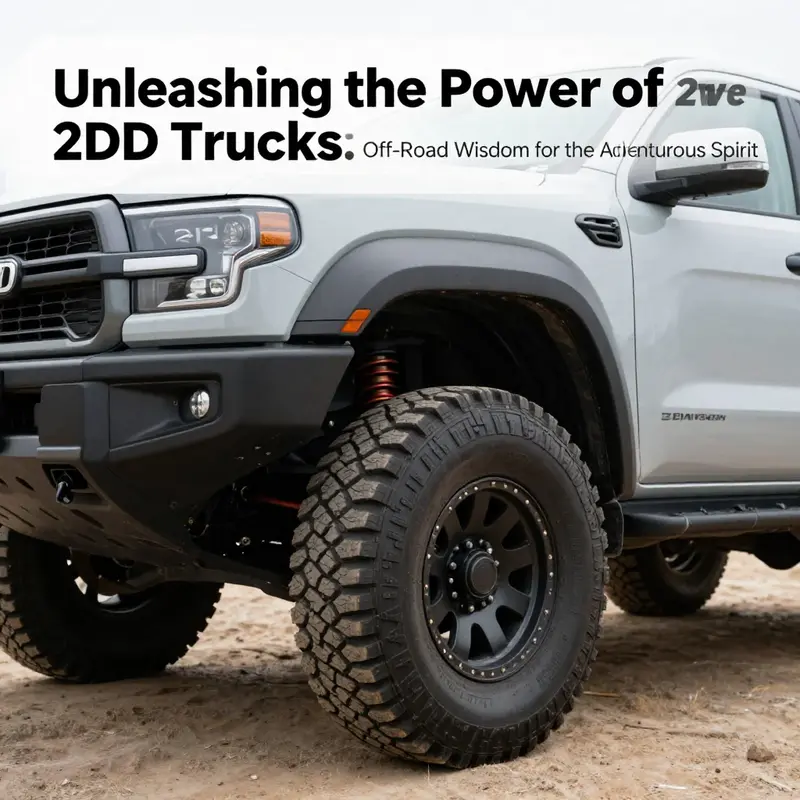 A 2WD truck struggling on a rocky path, highlighting its limitations in off-road conditions.