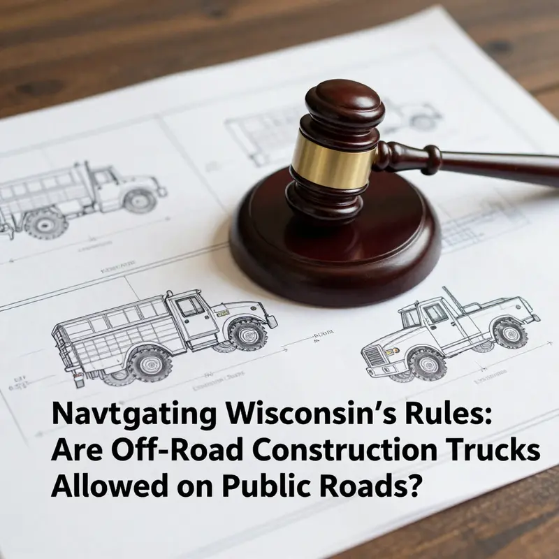 A construction truck facing restrictions with a clear indication of public road regulations.