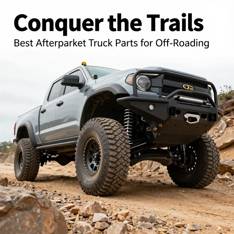 A lifted truck equipped to tackle uneven terrain with an advanced suspension system.