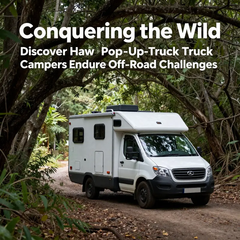A pop-up truck camper expertly maneuvering through rough terrain, demonstrating its adaptability and endurance.