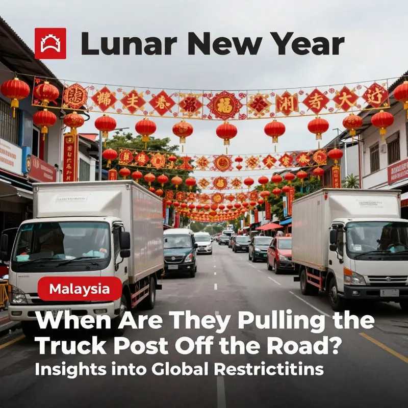 Signage clarifying truck restrictions in a busy Beijing area.