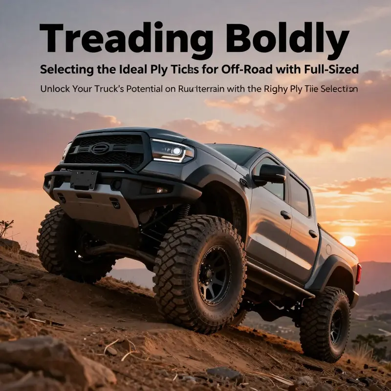 An adventurous full-sized truck climbing a steep hill during sunset, emphasizing the capabilities of ply tires.