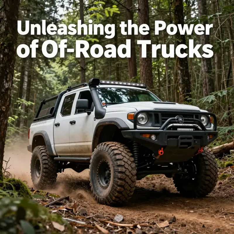 An off-road truck demonstrating its capabilities as it navigates a challenging forest trail.