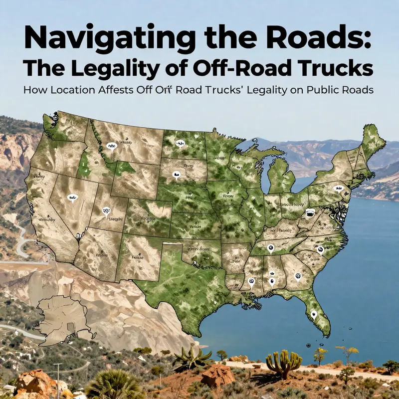 A stock off-road truck legally parked at a rural intersection.