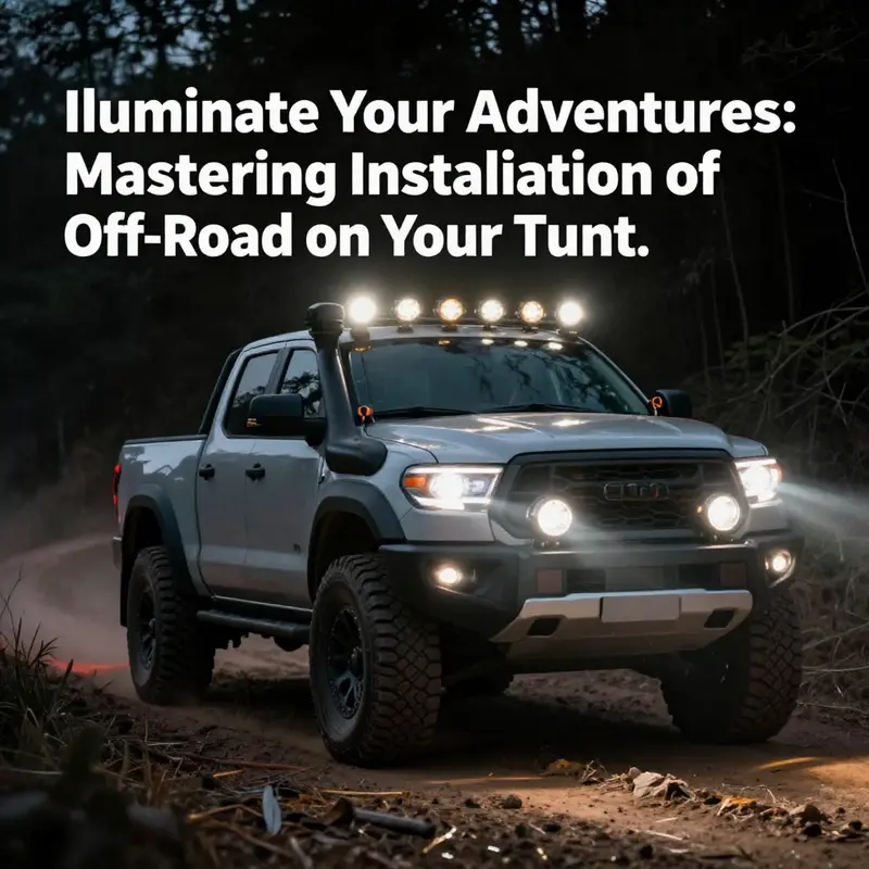 A robust truck driving on a dark trail, brilliantly lit by off-road lights, highlighting the importance of quality illumination.