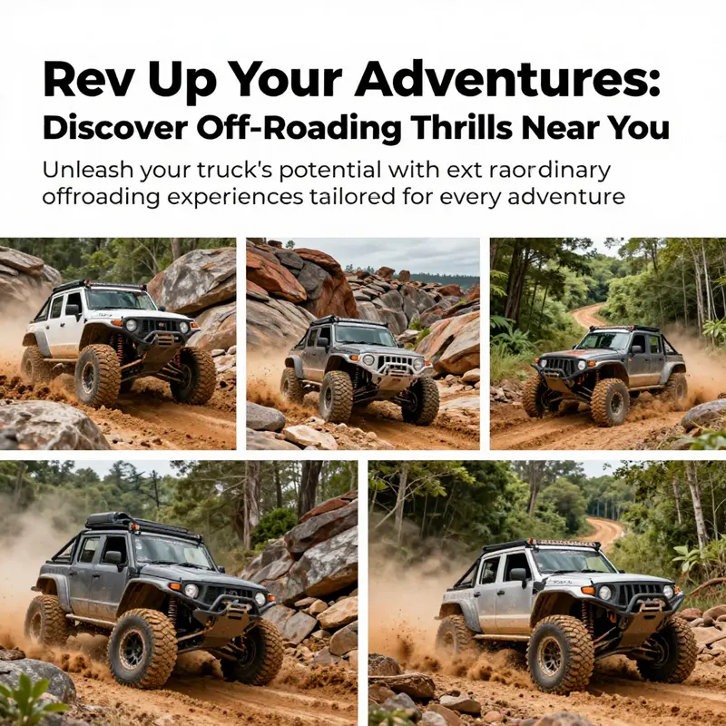 A montage of trucks navigating through various off-roading scenes.