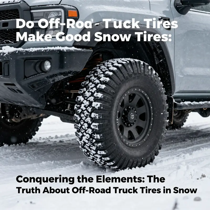 An off-road truck expertly handling a snowy trail, highlighting the tire design and tread patterns.
