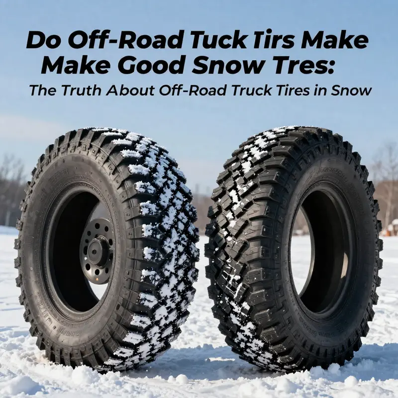 An off-road truck expertly handling a snowy trail, highlighting the tire design and tread patterns.