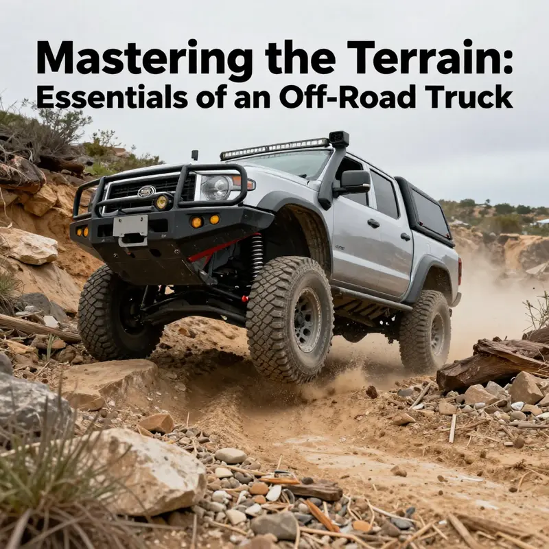 The solid body-on-frame design of an off-road truck ensures durability in rough terrains.