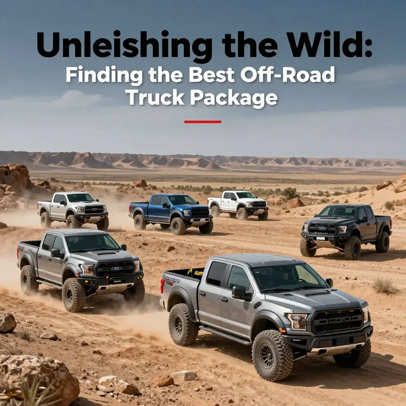 Multiple off-road trucks driving through a stunning natural landscape, emphasizing their rugged capabilities.