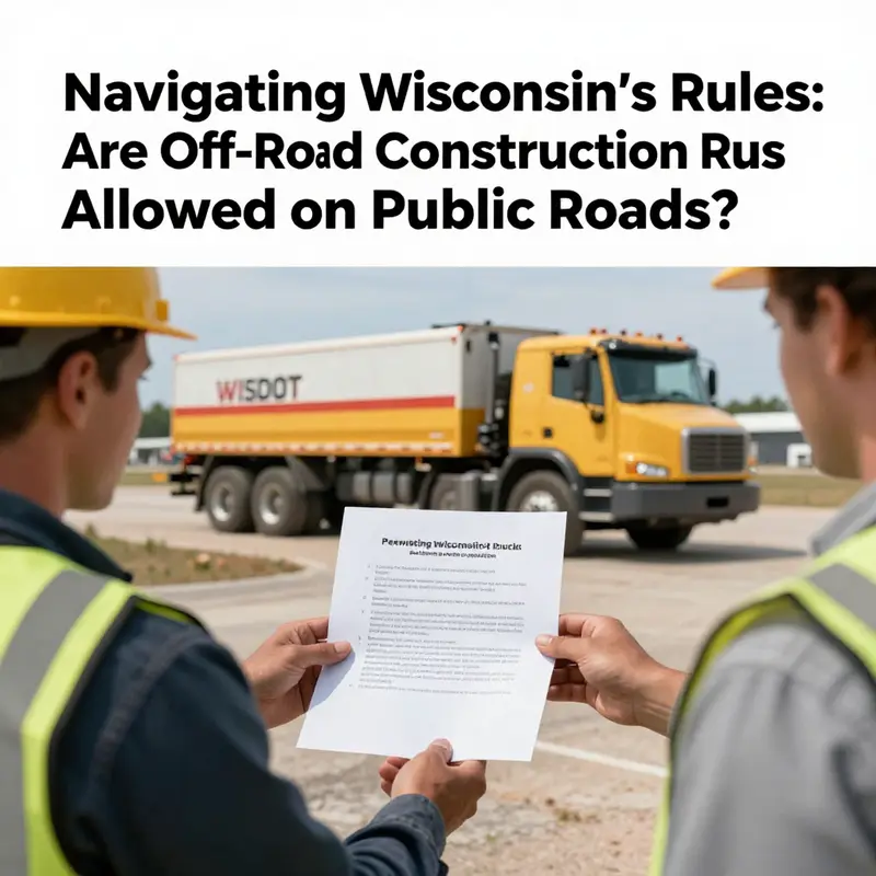 A construction truck facing restrictions with a clear indication of public road regulations.